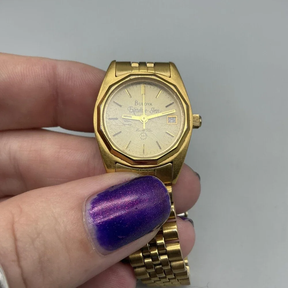 Vintage Bulova Marine Star Womens Watch 23mm Gold Tone New Battery 7.25